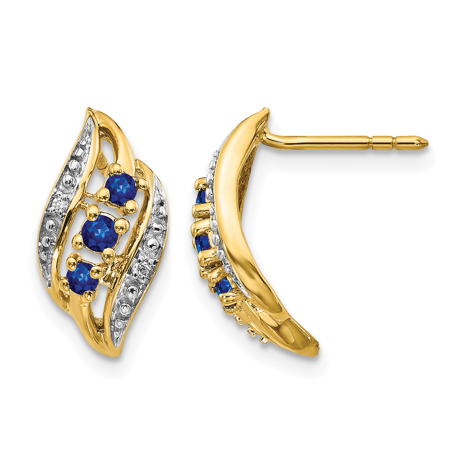 14k Gold w/ Sapphire and Diamond Polished Post Earrings (EM5596-SA-002-YA)