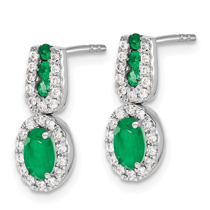 14K White Gold Lab Grown VS/SI+ G+ Dia and Created Emerald Earrings