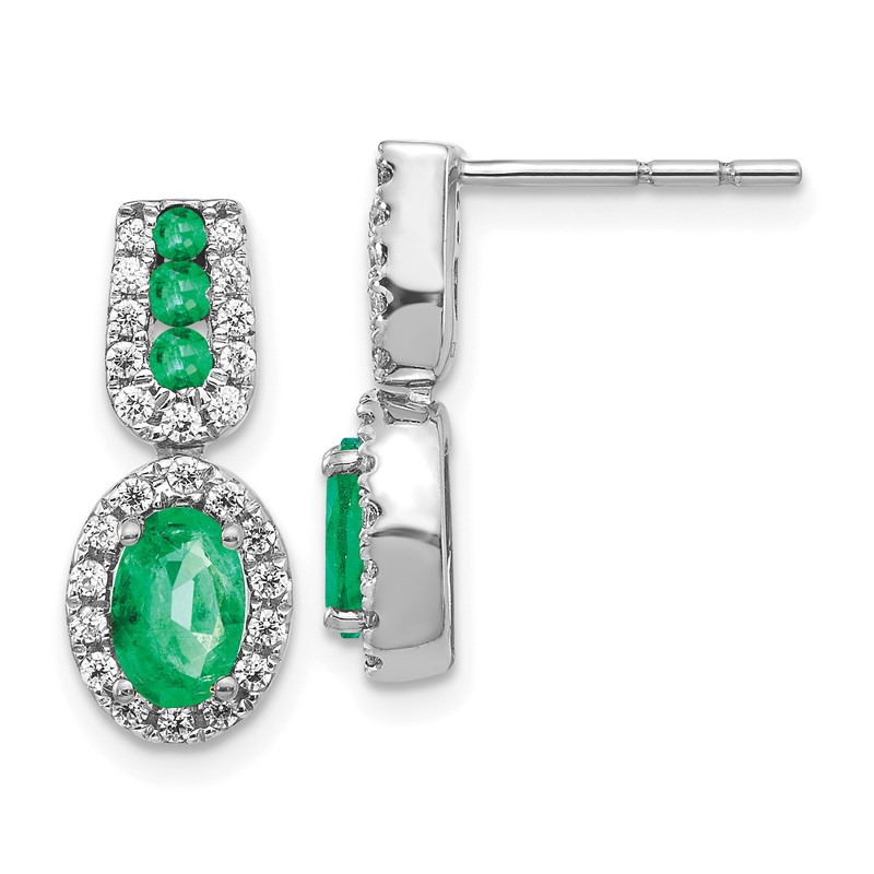 14K White Gold Lab Grown VS/SI+ G+ Dia and Created Emerald Earrings