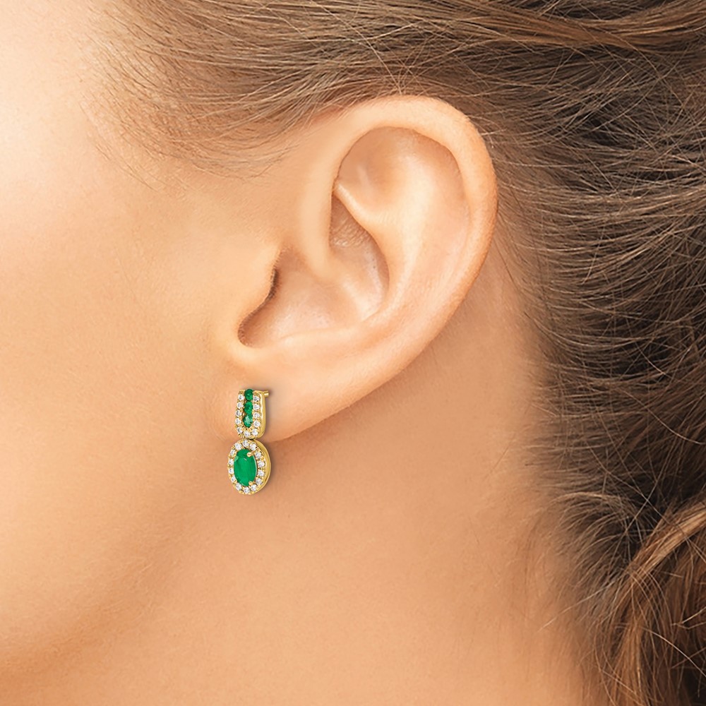14k 1/3Ct Diamond and Emerald Earrings (EM5597-EM-033-YA)