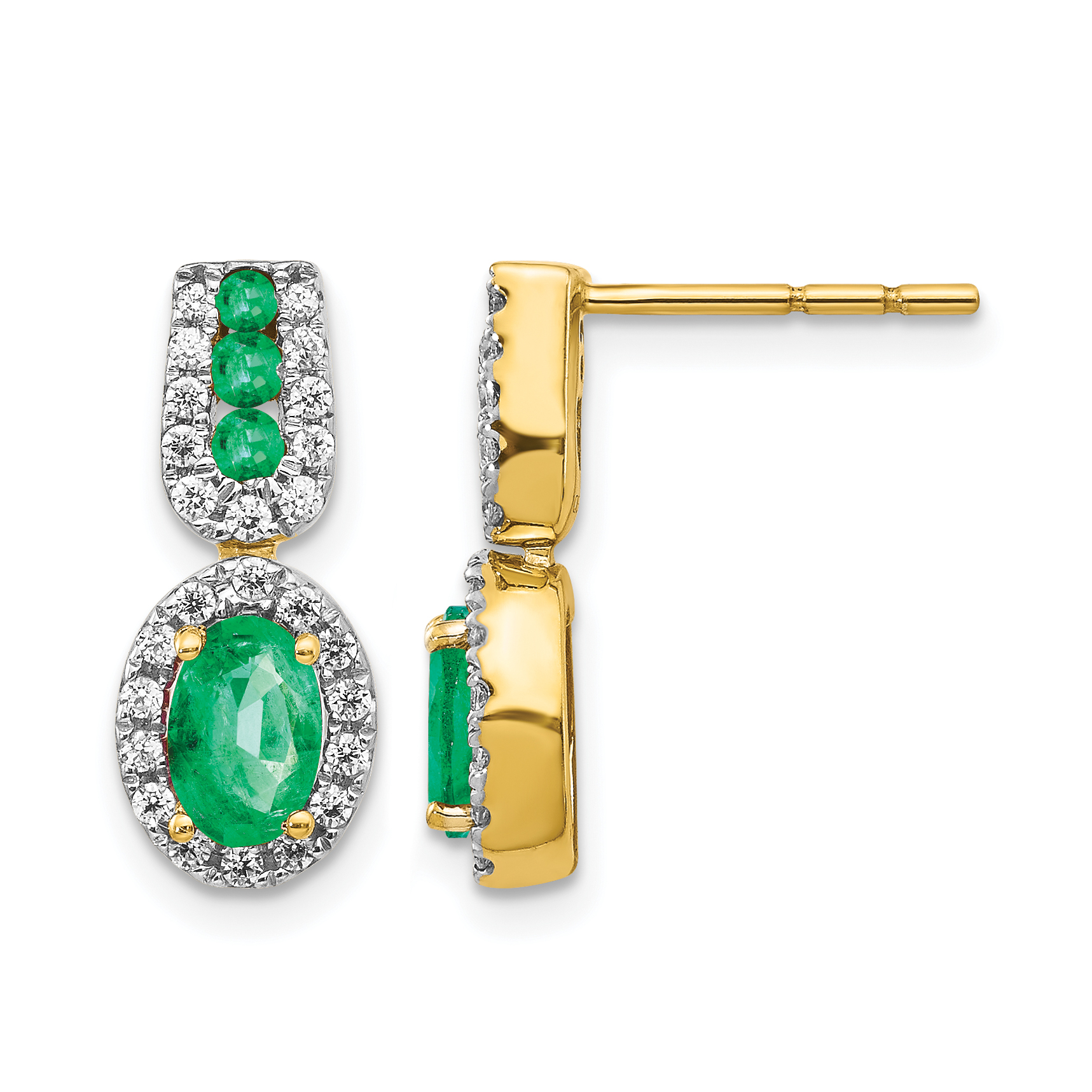 14k 1/3Ct Diamond and Emerald Earrings (EM5597-EM-033-YA)