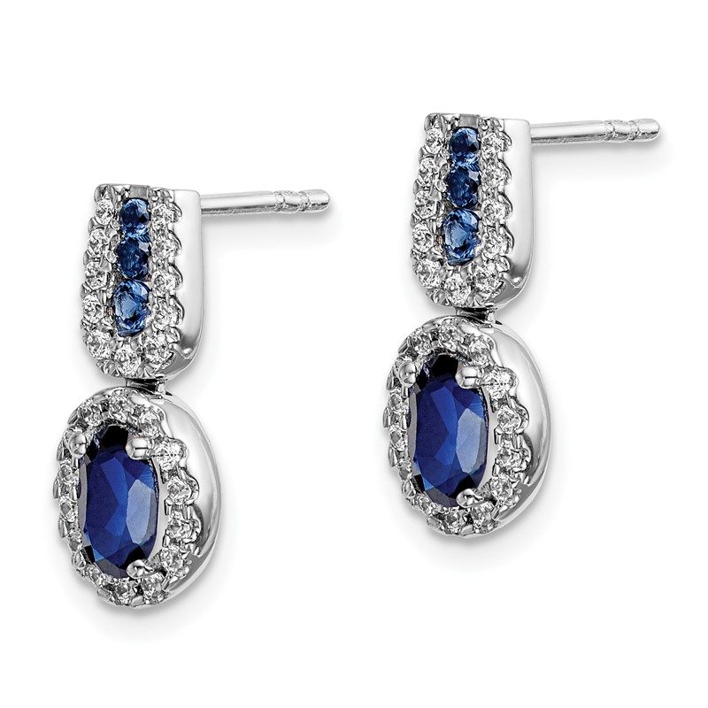 14K White Gold Lab Grown VS/SI+ G+ Dia and Created  Sapphire Post Earrings