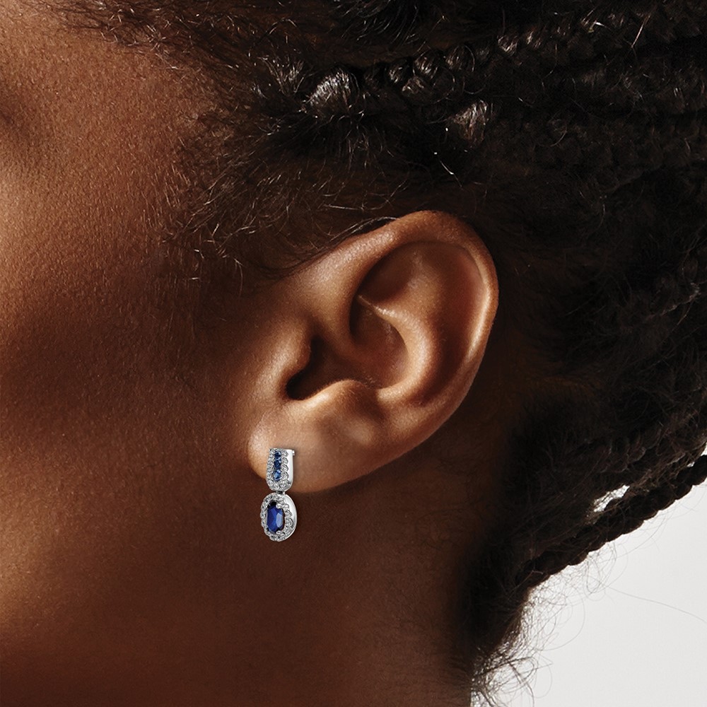 14k White Gold Diamond and Sapphire Post Earrings (EM5597-SA-033-WA)