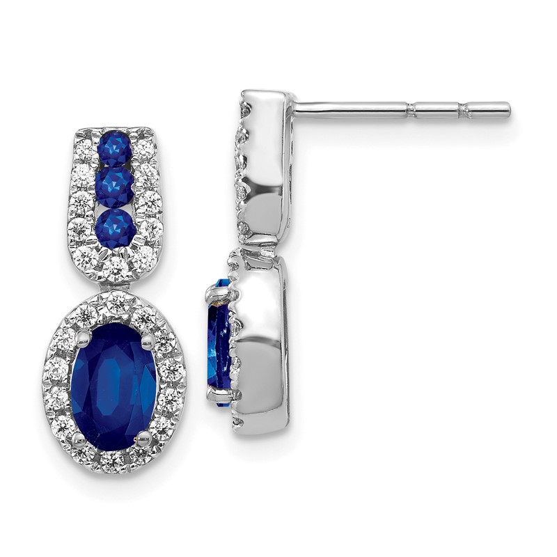 14K White Gold Lab Grown VS/SI+ G+ Dia and Created  Sapphire Post Earrings