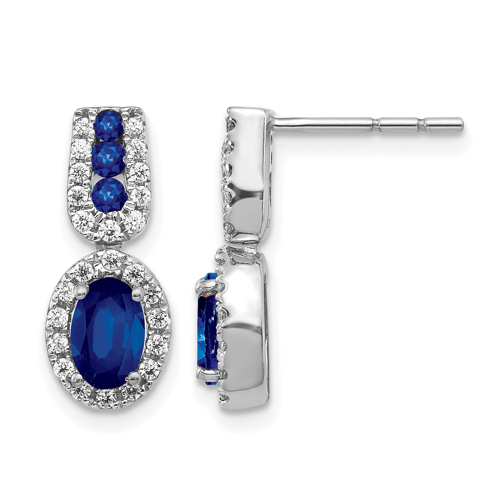 14k White Gold Diamond and Sapphire Post Earrings (EM5597-SA-033-WA)