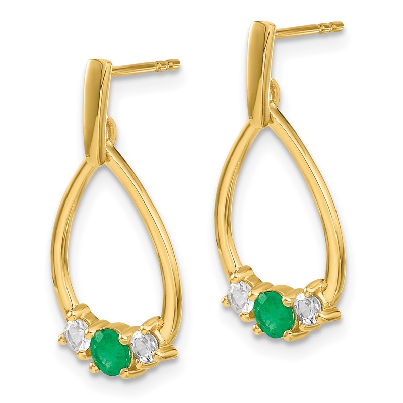 10k 1/3 carat Lab Grown Diamond VS/SI+ G+ and Created Emerald Complete Dangle Post Earrings