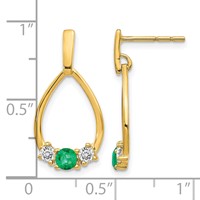 10K Yellow Gold 0.33 Carat Lab Grown Diamond VS SI+ G+ and Created Emerald Complete Dangle Post Earrings view 4