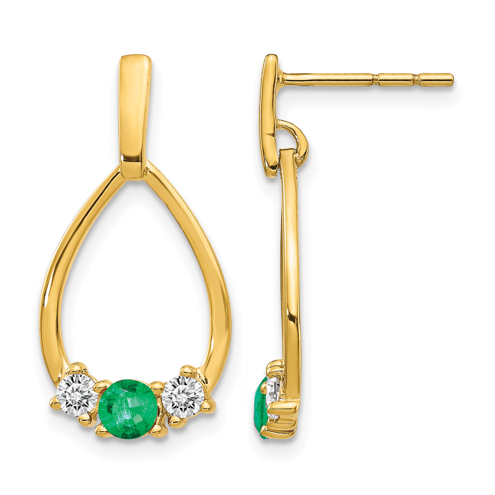 10k 1/3 carat Lab Grown Diamond VS/SI+ G+ and Created Emerald Complete Dangle Post Earrings (EM5598-CEM-025-0YLG)