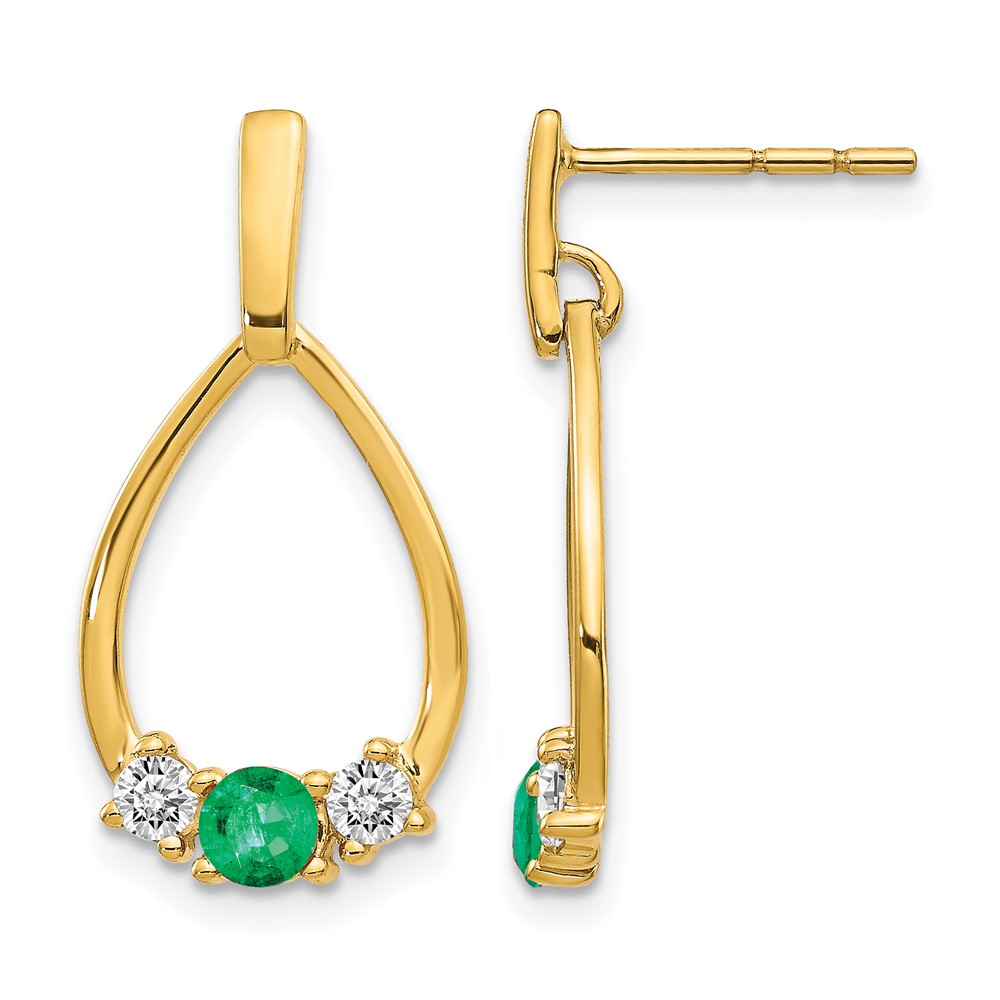 10k 1/3 carat Lab Grown Diamond VS/SI+ G+ and Created Emerald Complete Dangle Post Earrings (EM5598-CEM-025-0YLG)