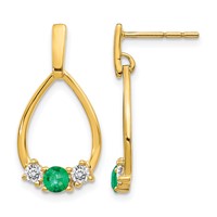 10K Yellow Gold 0.33 Carat Lab Grown Diamond VS SI+ G+ and Created Emerald Complete Dangle Post Earrings view 1