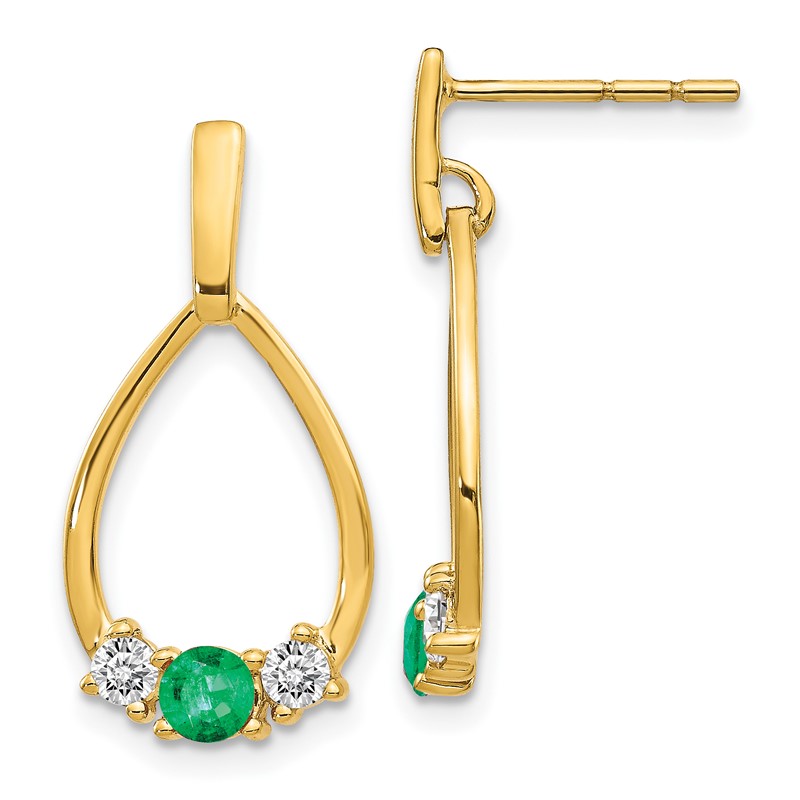 10k 1/3 carat Lab Grown Diamond VS/SI+ G+ and Created Emerald Complete Dangle Post Earrings