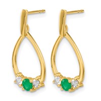 14K Yellow Gold 0.33 Carat Lab Grown Diamond VS SI+ G+ and Created Emerald Complete Dangle Post Earrings view 2