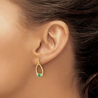 14K Yellow Gold 0.33 Carat Lab Grown Diamond VS SI+ G+ and Created Emerald Complete Dangle Post Earrings view 3