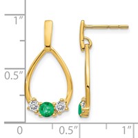 14K Yellow Gold 0.33 Carat Lab Grown Diamond VS SI+ G+ and Created Emerald Complete Dangle Post Earrings view 4