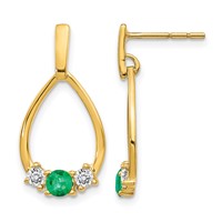 14K Yellow Gold 0.33 Carat Lab Grown Diamond VS SI+ G+ and Created Emerald Complete Dangle Post Earrings view 1