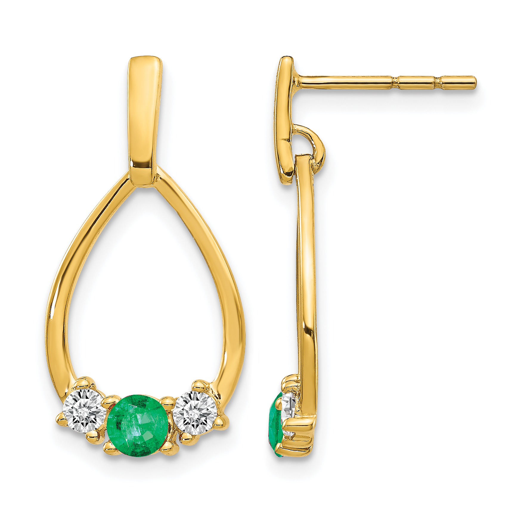 14k  Emerald and White Sapphire Post Dangle Earrings (EM5598-EM-Y)