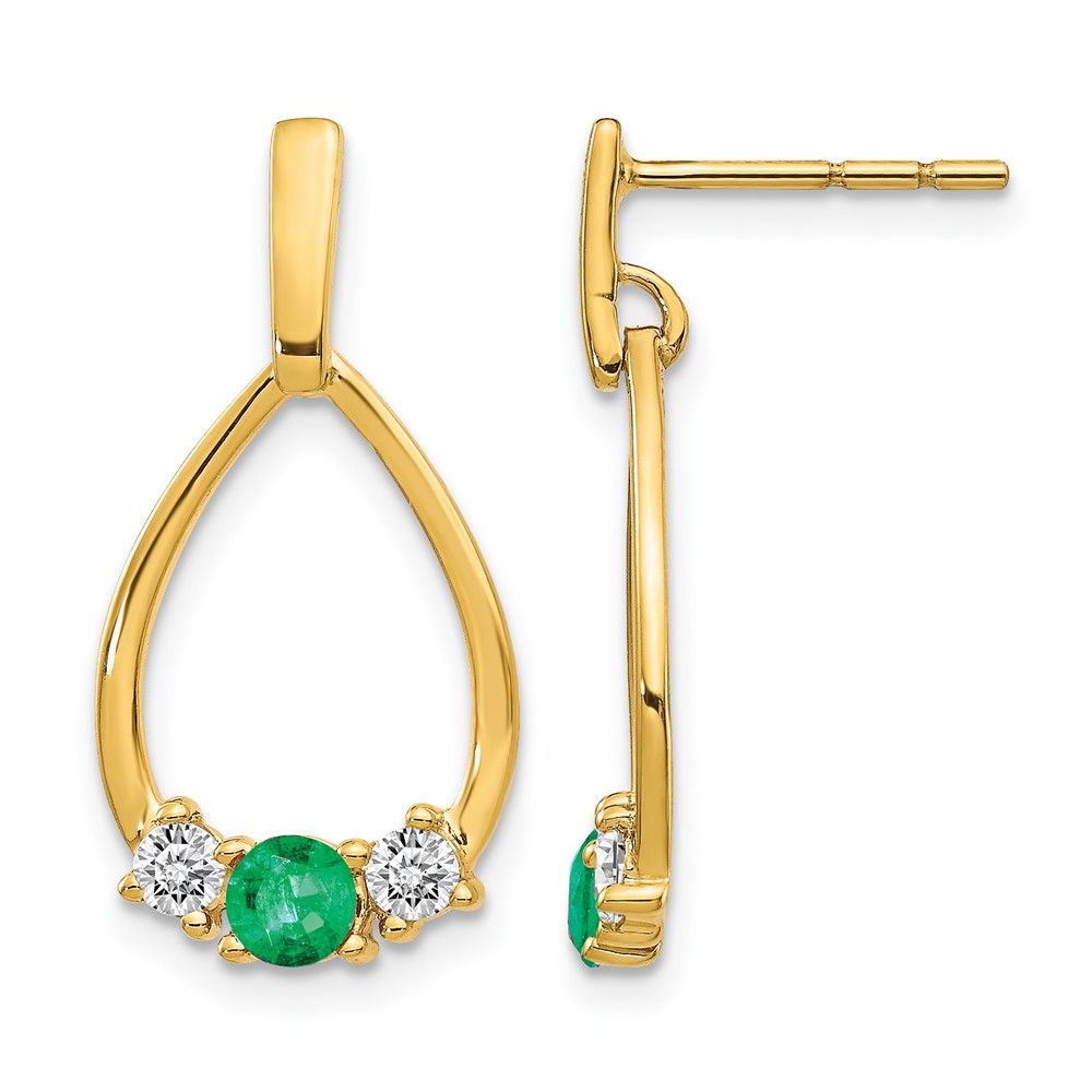 14k  Emerald and White Sapphire Post Dangle Earrings (EM5598-EM-Y)