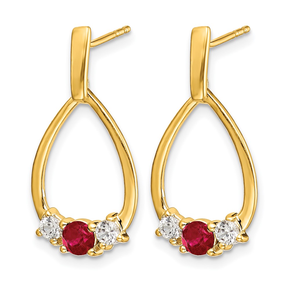 10k 1/4 carat Lab Grown Diamond VS/SI+ G+ and Created Ruby Complete Dangle Teardrop Post Earrings (EM5598-CRU-025-0YLG)