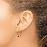 10K Yellow Gold 0.25 Carat Lab Grown Diamond VS SI+ G+ and Created Ruby Complete Dangle Teardrop Post Earrings view 3