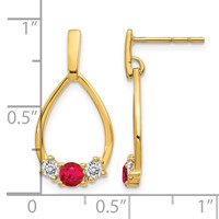 10K Yellow Gold 0.25 Carat Lab Grown Diamond VS SI+ G+ and Created Ruby Complete Dangle Teardrop Post Earrings view 4