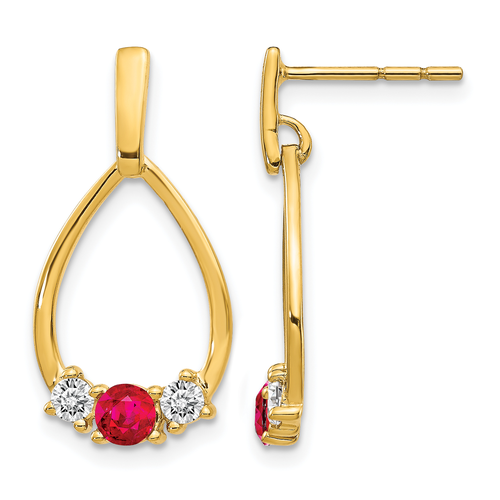 10k 1/4 carat Lab Grown Diamond VS/SI+ G+ and Created Ruby Complete Dangle Teardrop Post Earrings (EM5598-CRU-025-0YLG)