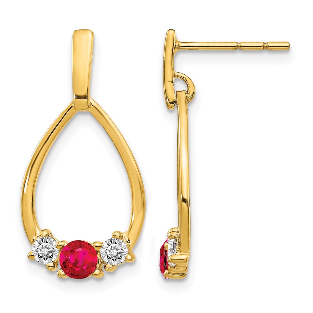10k 1/4 carat Lab Grown Diamond VS/SI+ G+ and Created Ruby Complete Dangle Teardrop Post Earrings (EM5598-CRU-025-0YLG)