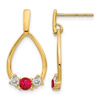 10K Yellow Gold 0.25 Carat Lab Grown Diamond VS SI+ G+ and Created Ruby Complete Dangle Teardrop Post Earrings view 1