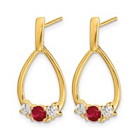 14K Yellow Gold 0.25 Carat Lab Grown Diamond VS SI+ G+ and Created Ruby Complete Dangle Teardrop Post Earrings view 2