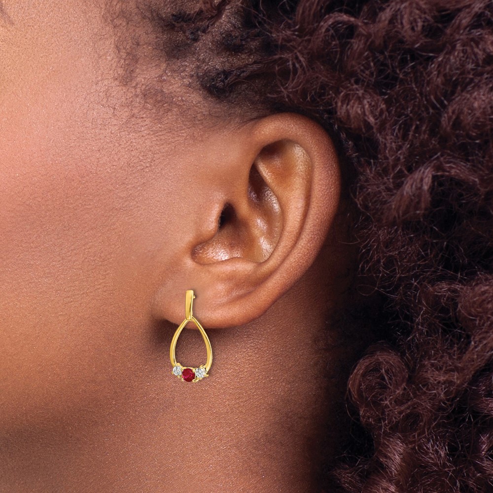 14k Ruby and White Sapphire Post Dangle Earrings (EM5598-RU-Y)