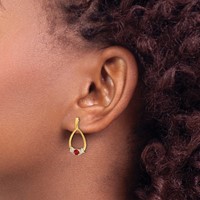 14K Yellow Gold 0.25 Carat Lab Grown Diamond VS SI+ G+ and Created Ruby Complete Dangle Teardrop Post Earrings view 3
