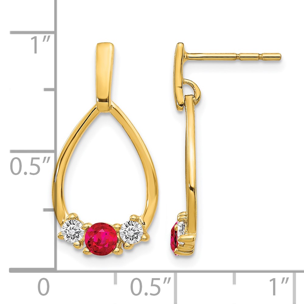 14k Ruby and White Sapphire Post Dangle Earrings (EM5598-RU-Y)