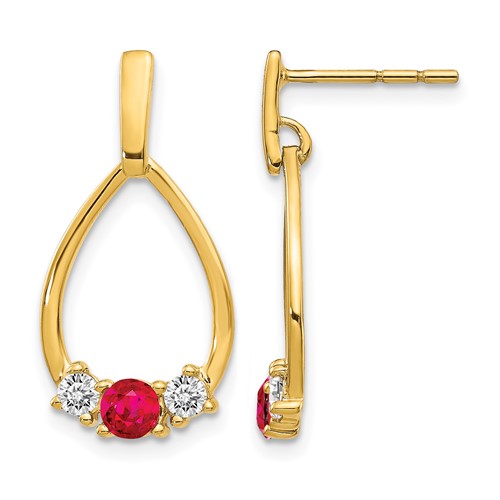 14K Yellow Gold 0.25 Carat Lab Grown Diamond VS SI+ G+ and Created Ruby Complete Dangle Teardrop Post Earrings