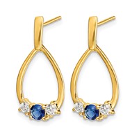 10K Yellow Gold 0.33 Carat Lab Grown Diamond VS SI+ G+ and Created Sapphire Complete Dangle Teardrop Earrings view 2