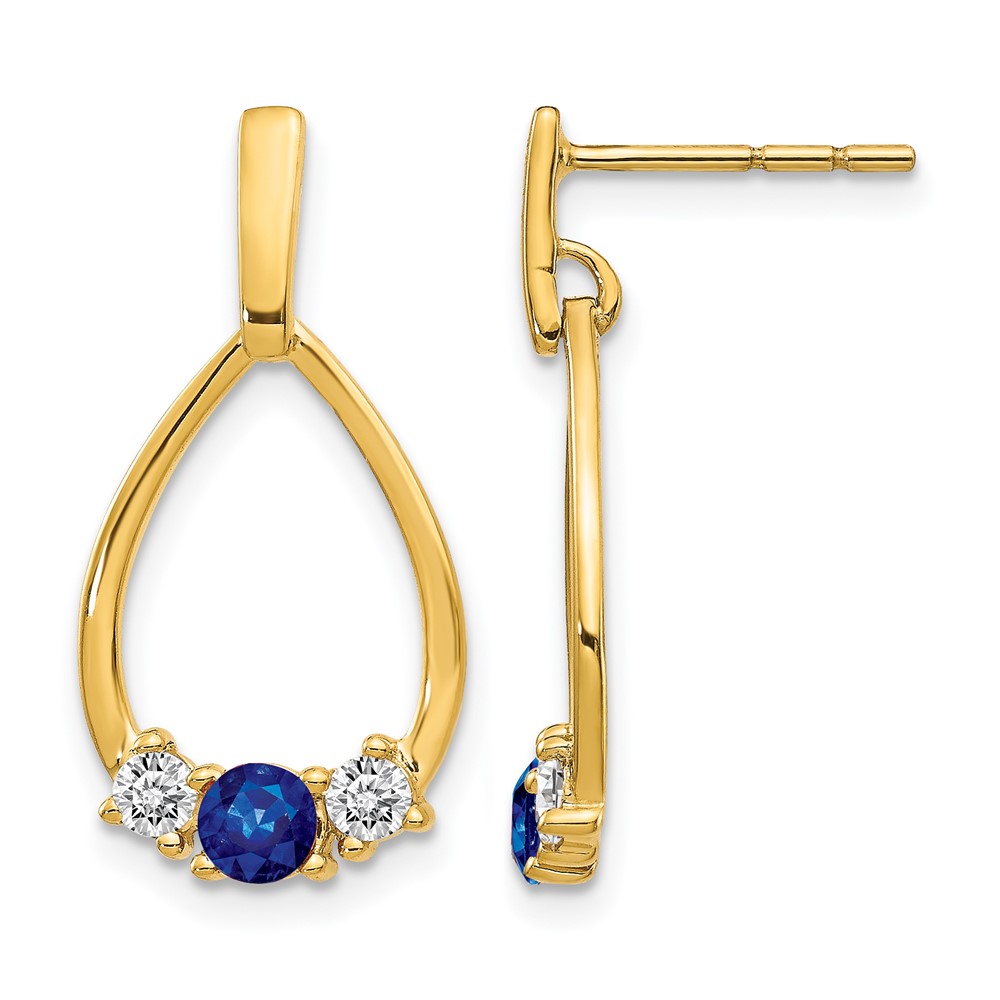 10k 1/3 carat Lab Grown Diamond VS/SI+ G+ and Created Sapphire Complete Dangle Teardrop Earrings (EM5598-CSA-025-0YLG)