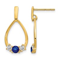 10K Yellow Gold 0.33 Carat Lab Grown Diamond VS SI+ G+ and Created Sapphire Complete Dangle Teardrop Earrings view 1