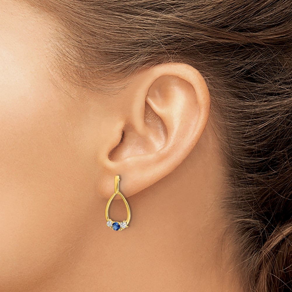 14k  Blue and White Sapphire Post Dangle Earrings (EM5598-SA-Y)