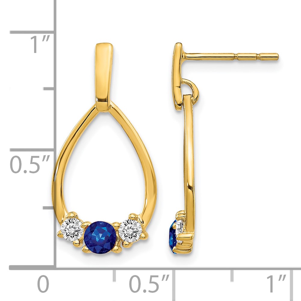 14k  Blue and White Sapphire Post Dangle Earrings (EM5598-SA-Y)