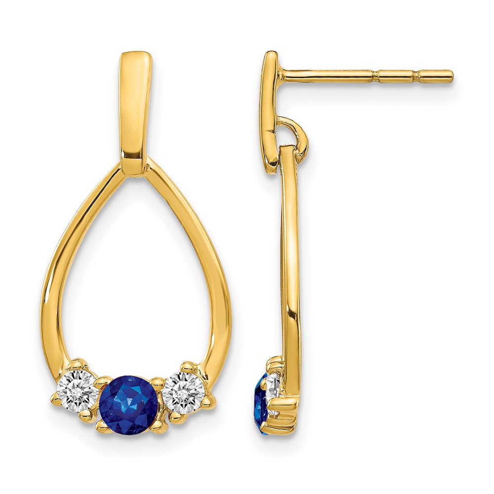 14k 1/3 carat Lab Grown Diamond VS/SI+ G+ and Created Sapphire Complete Dangle Teardrop Earrings (EM5598-CSA-025-YLG)