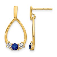 14K Yellow Gold 0.33 Carat Lab Grown Diamond VS SI+ G+ and Created Sapphire Complete Dangle Teardrop Earrings view 1