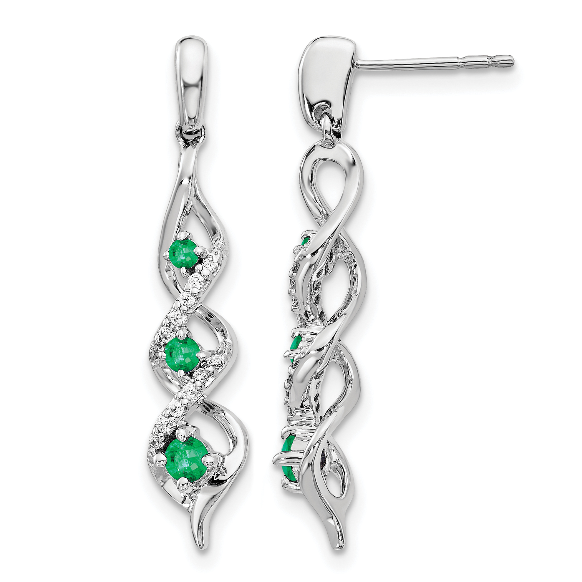 14k White Gold Diamond and Emerald Post Dangle Earrings (EM5599-EM-013-WA)