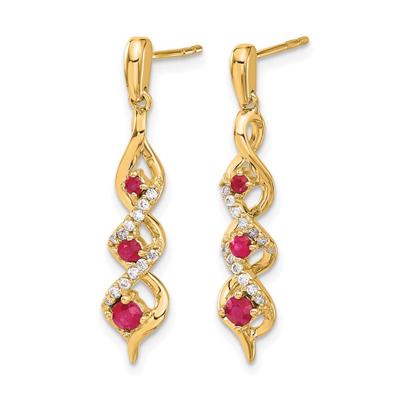 14k Yellow Gold Diamond and Ruby Post Dangle Earrings