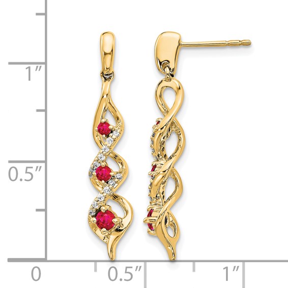 14k Yellow Gold Diamond and Ruby Post Dangle Earrings