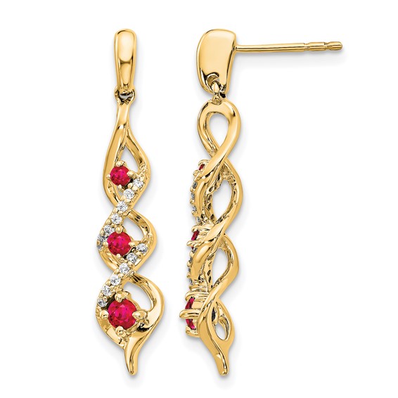 14k Yellow Gold Diamond and Ruby Post Dangle Earrings