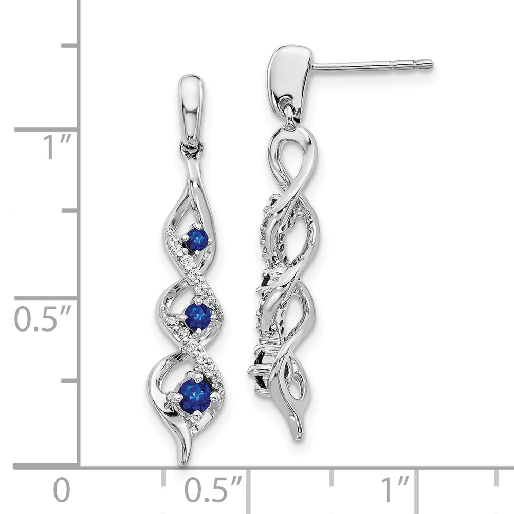 10k White Gold Diamond and Blue Sapphire 3 Stone Post Dangle Earrings (EM5599-SA-013-1WA)