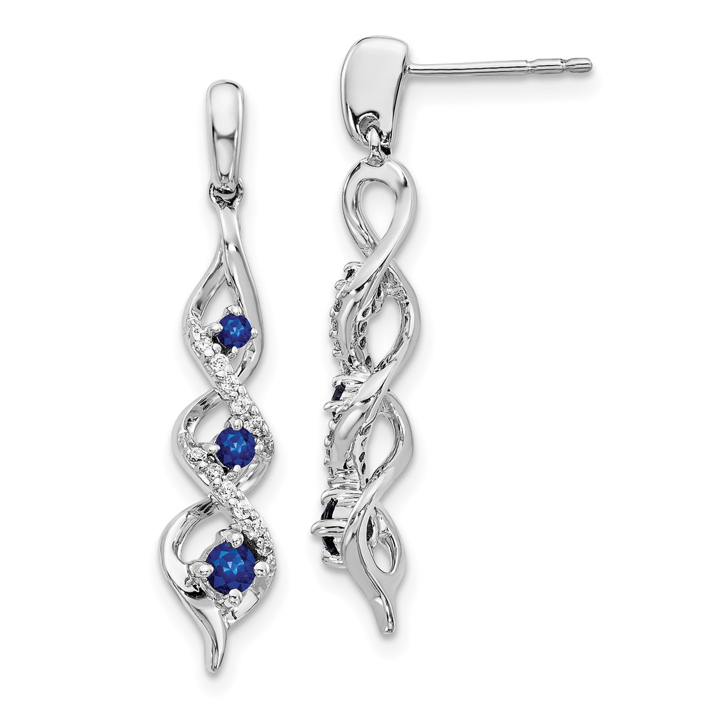10k White Gold Diamond and Blue Sapphire 3 Stone Post Dangle Earrings (EM5599-SA-013-1WA)