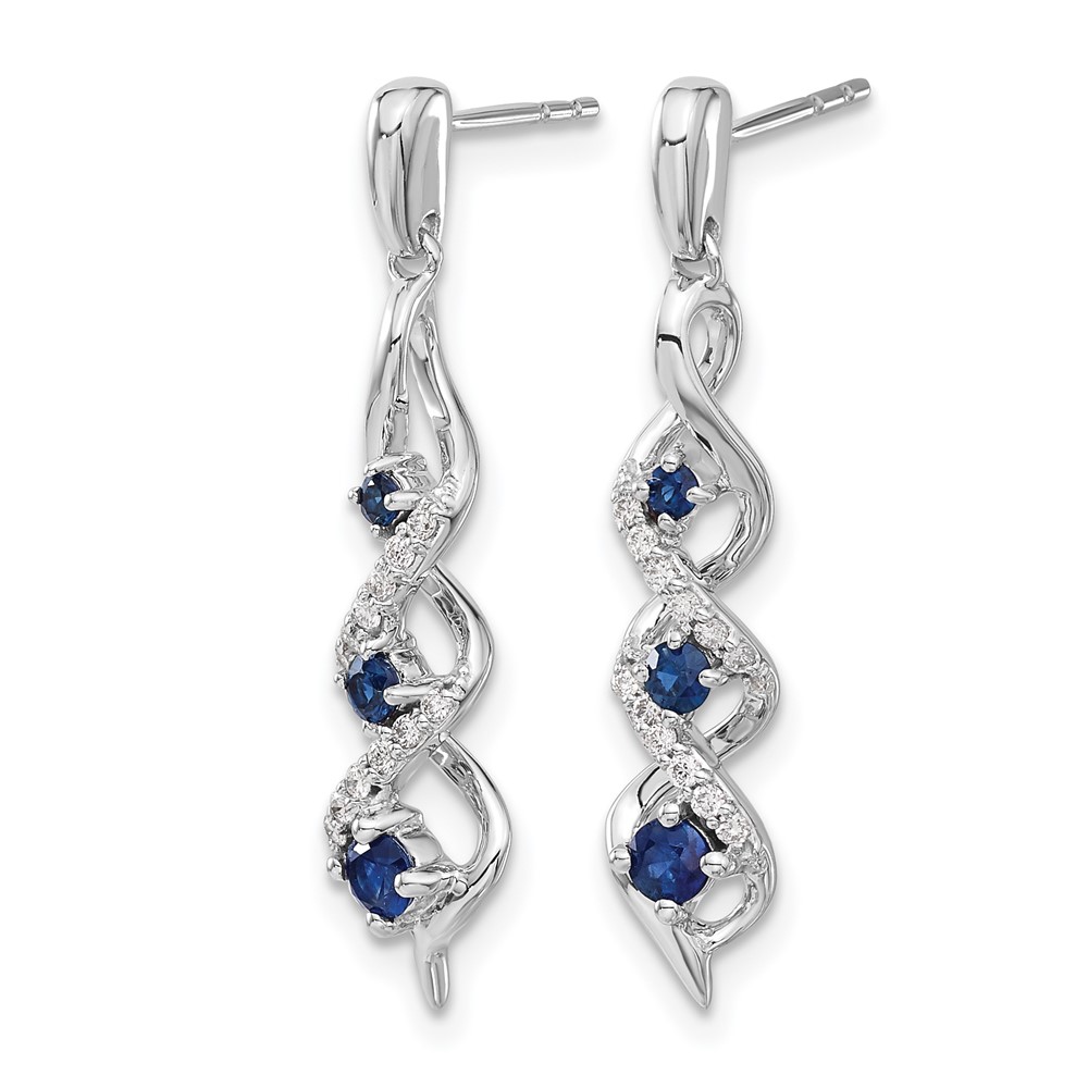 14k White Gold Diamond and Blue Sapphire Post Dangle Earrings (EM5599-SA-013-WA)