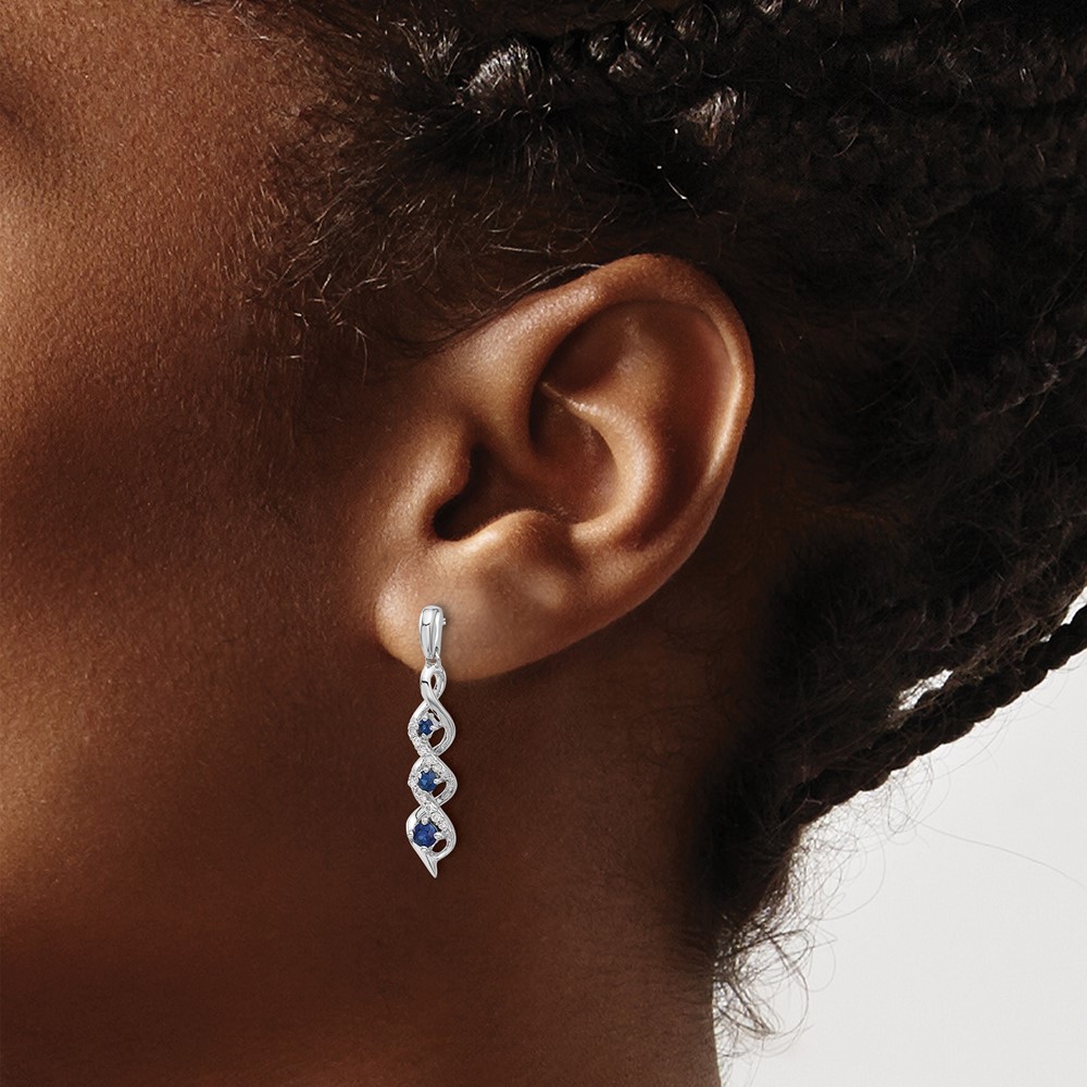 14k White Gold Diamond and Blue Sapphire Post Dangle Earrings (EM5599-SA-013-WA)