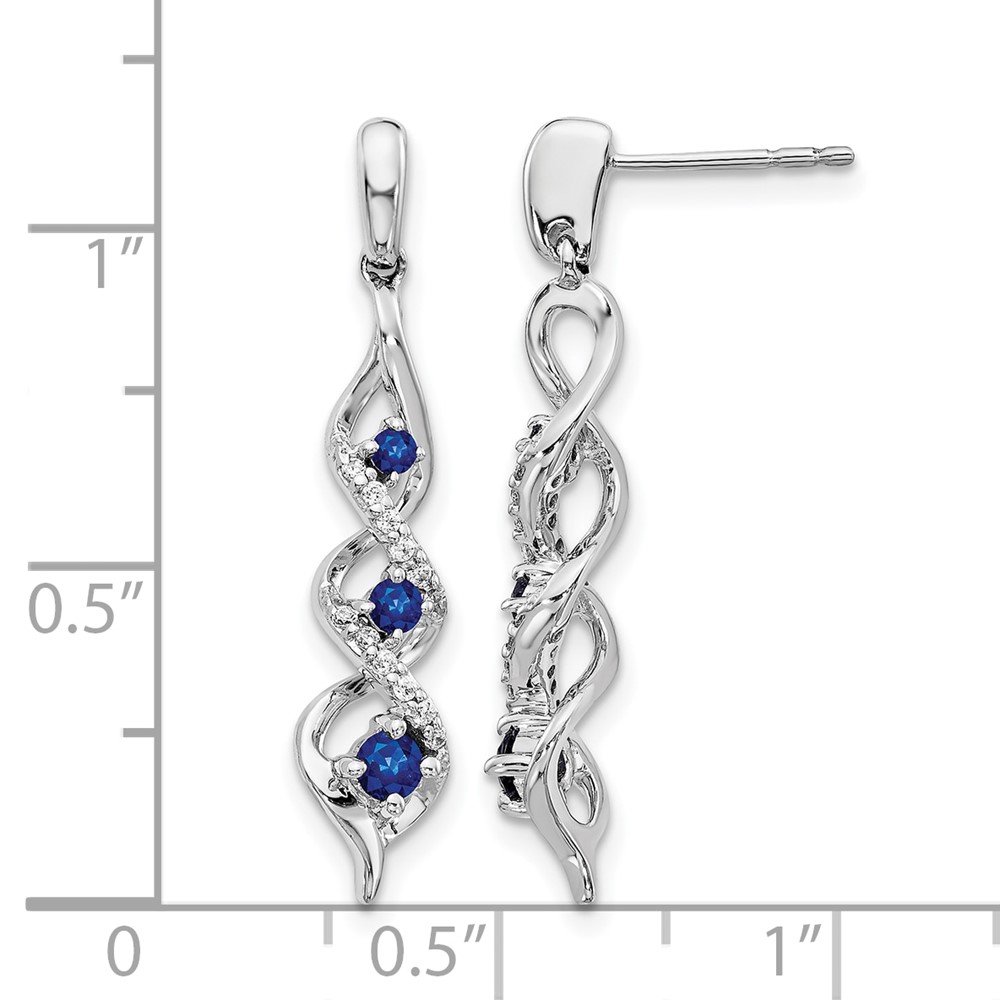 14k White Gold Diamond and Blue Sapphire Post Dangle Earrings (EM5599-SA-013-WA)