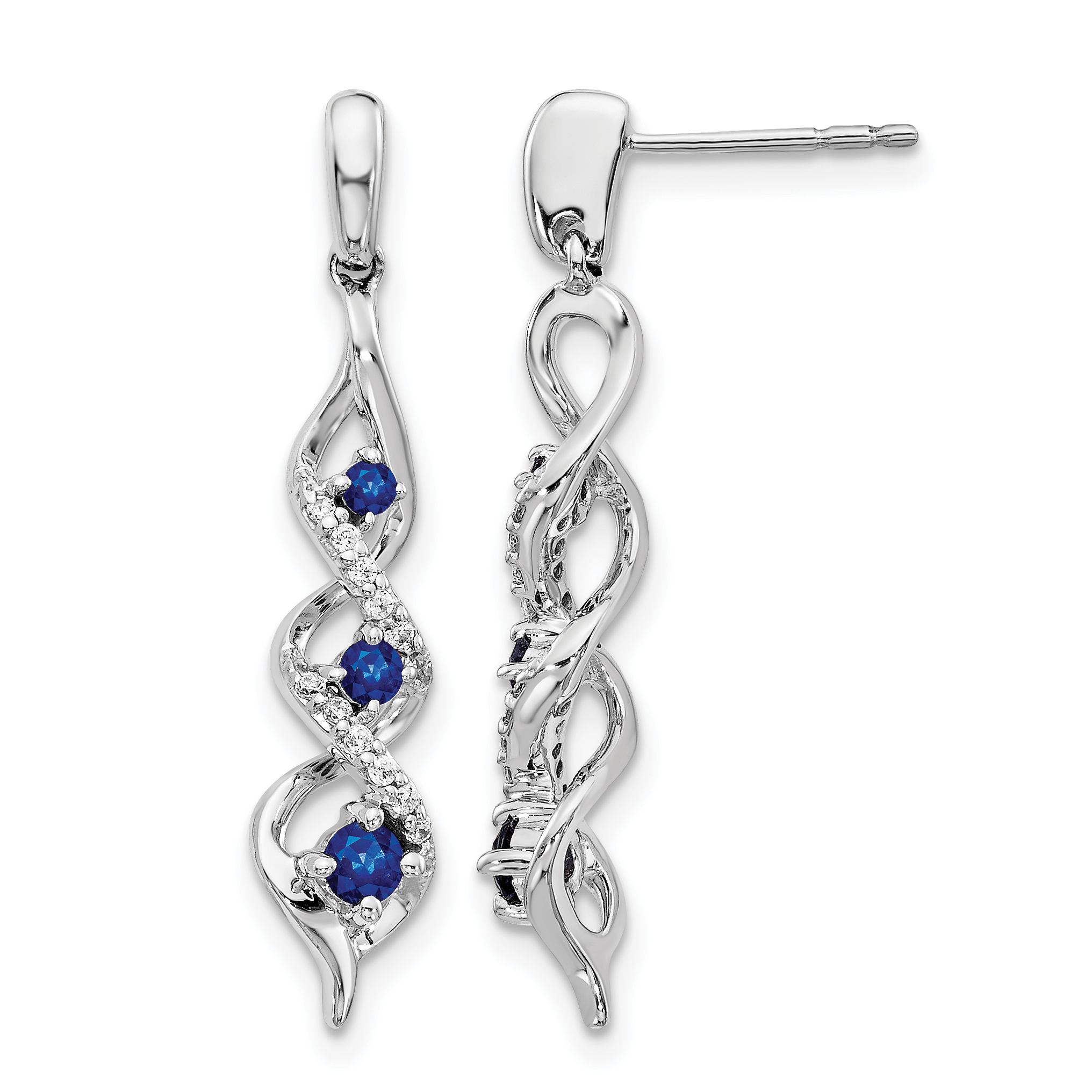 14k White Gold Diamond and Blue Sapphire Post Dangle Earrings (EM5599-SA-013-WA)