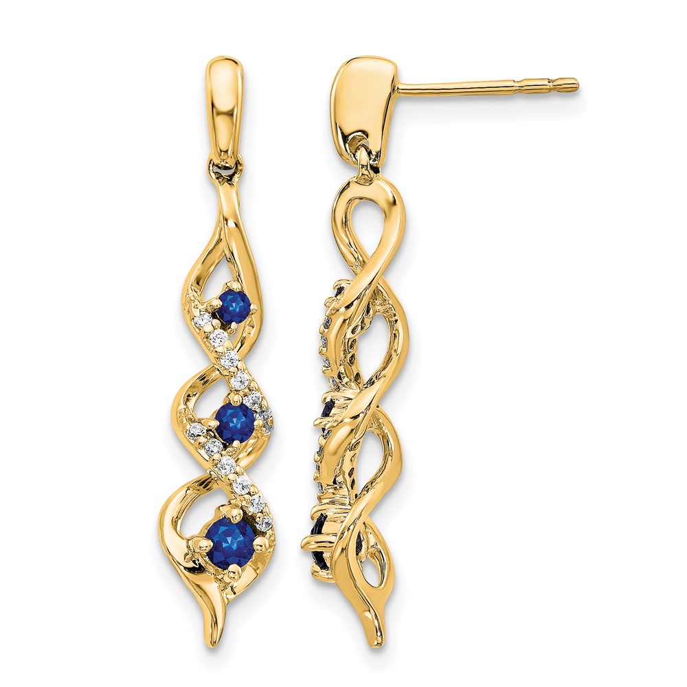 14k Diamond and Blue Sapphire Post Dangle Earrings (EM5599-SA-013-YA)